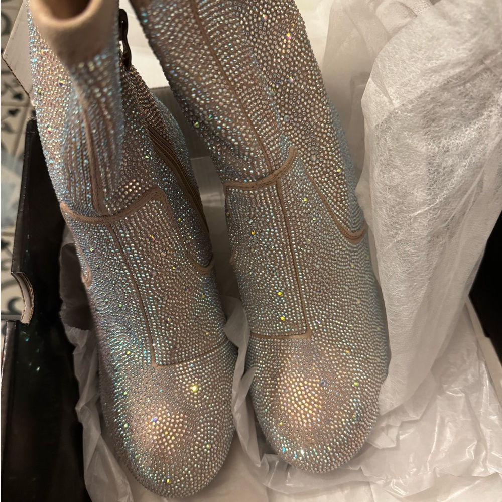 Elegant Silver Rhinestone Women's Boots in box